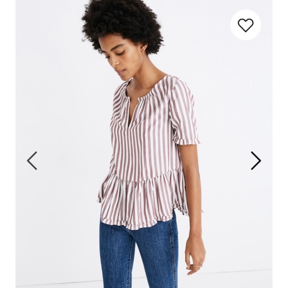 NWOT Madewell Stanza Ruffle Hem Top in Stripe - Picture 1 of 9